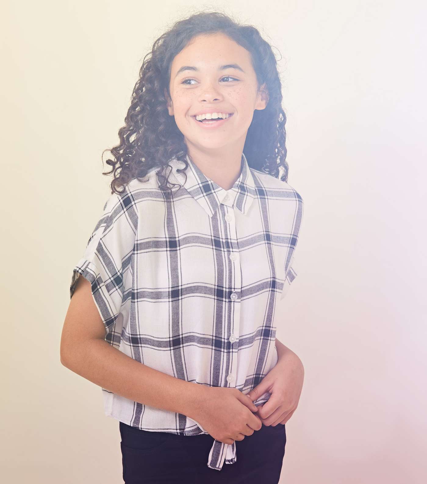 Girls White Woven Check Tie Front Shirt  Image 5