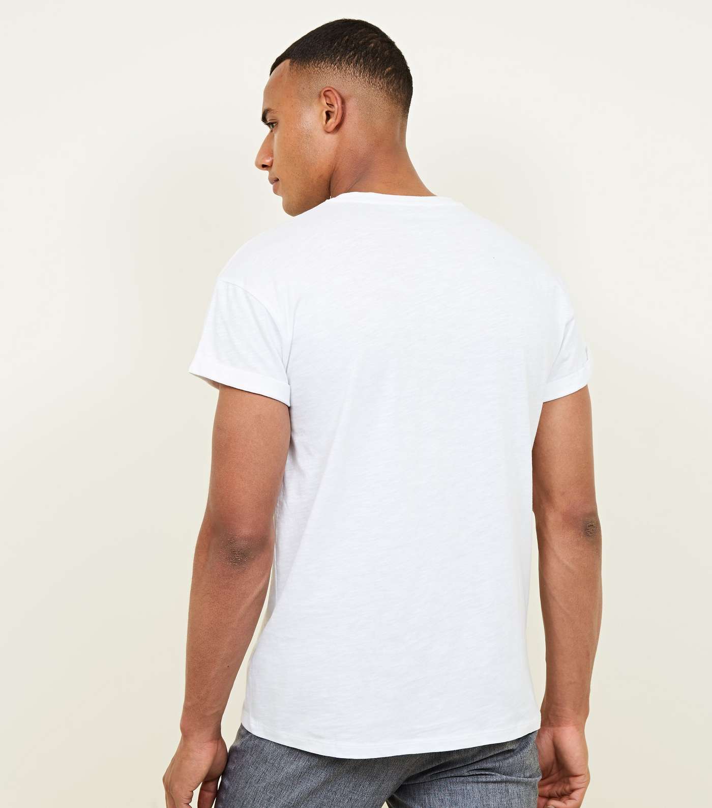 White Slub Roll Sleeve T-Shirt Image 3