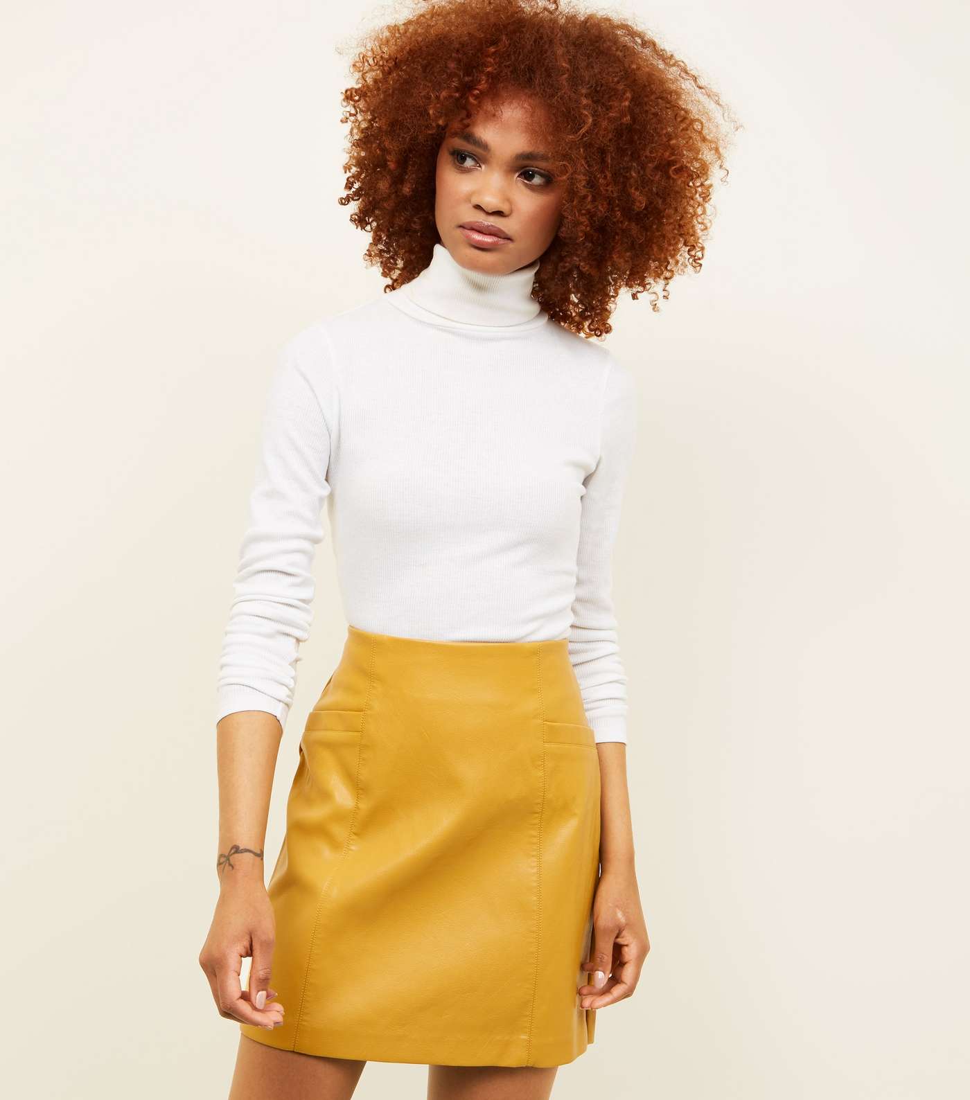 Yellow Leather-look Mini Skirt