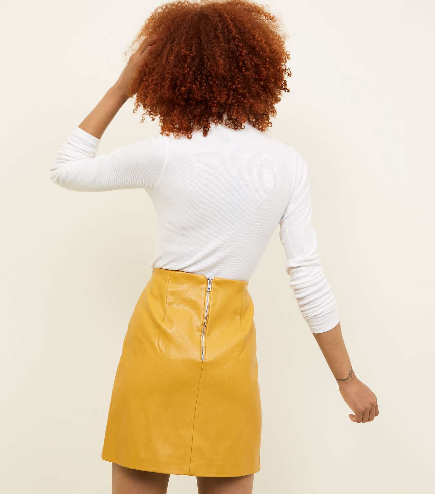 Yellow Leather-look Mini Skirt Image 3