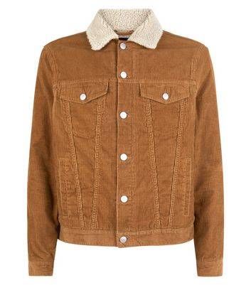 Camel Borg Lined Corduroy Jacket New Look