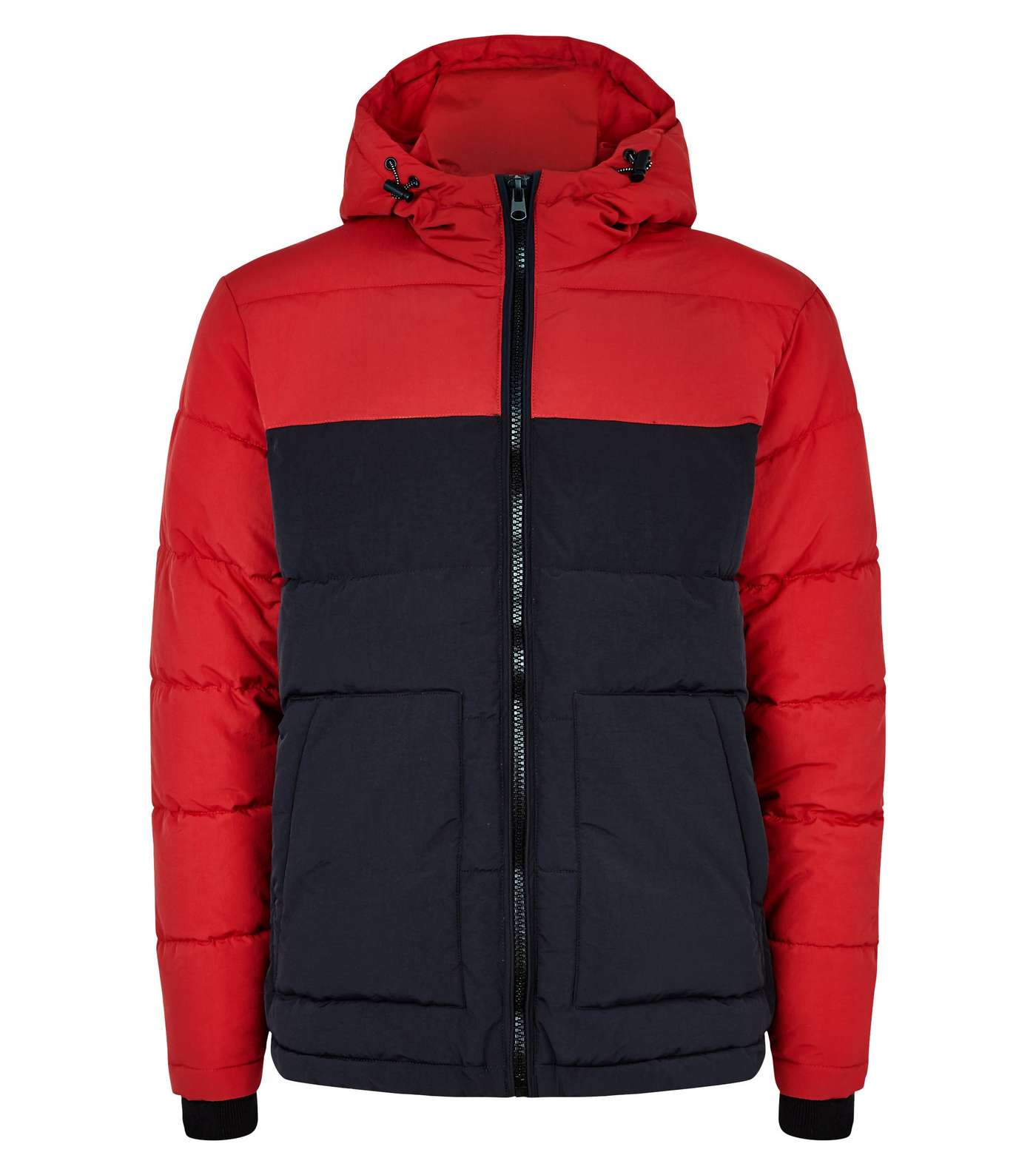 Red and Navy Colour Block Puffer Jacket Image 4