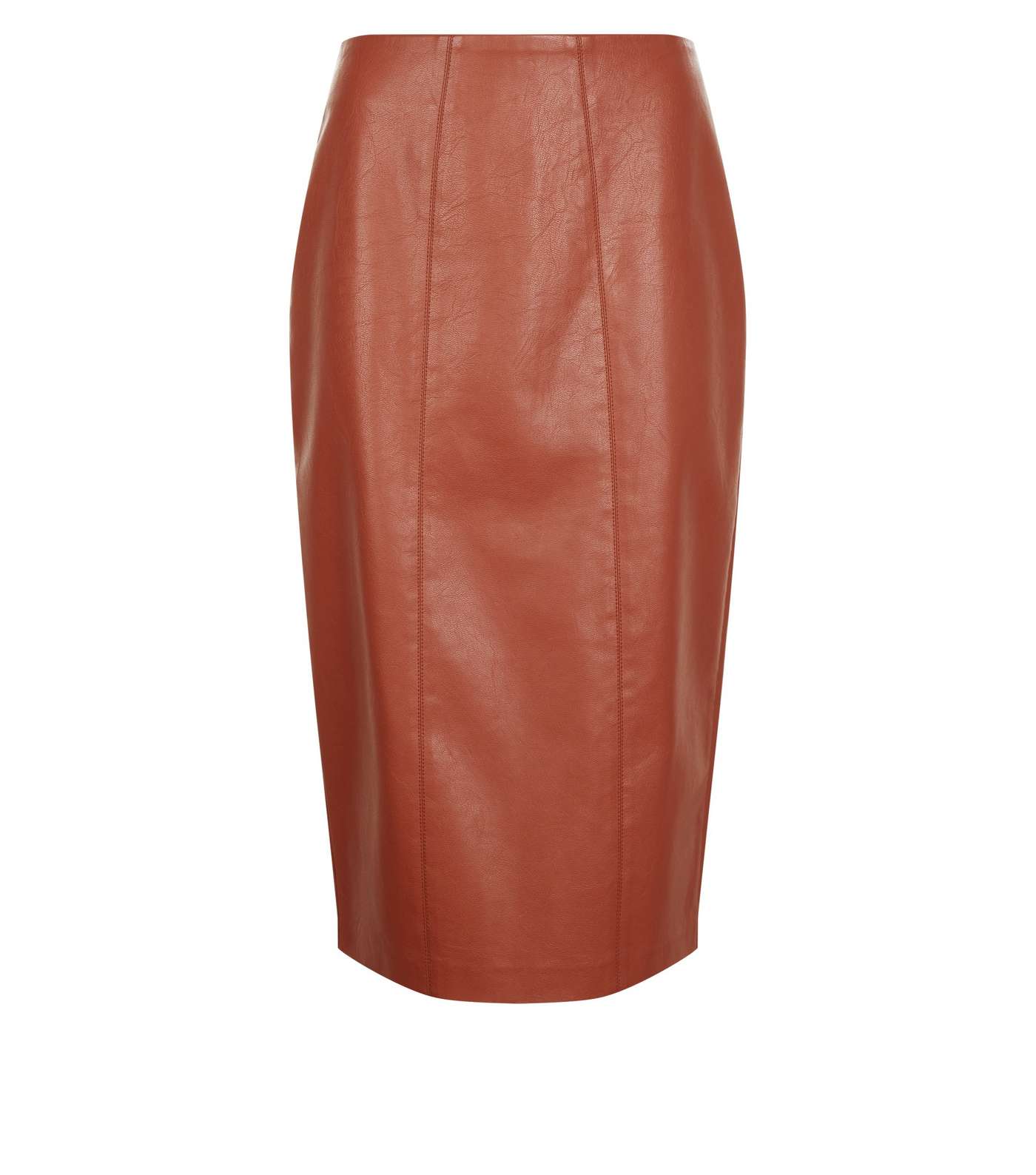 Tan Leather-Look Pencil Skirt Image 4