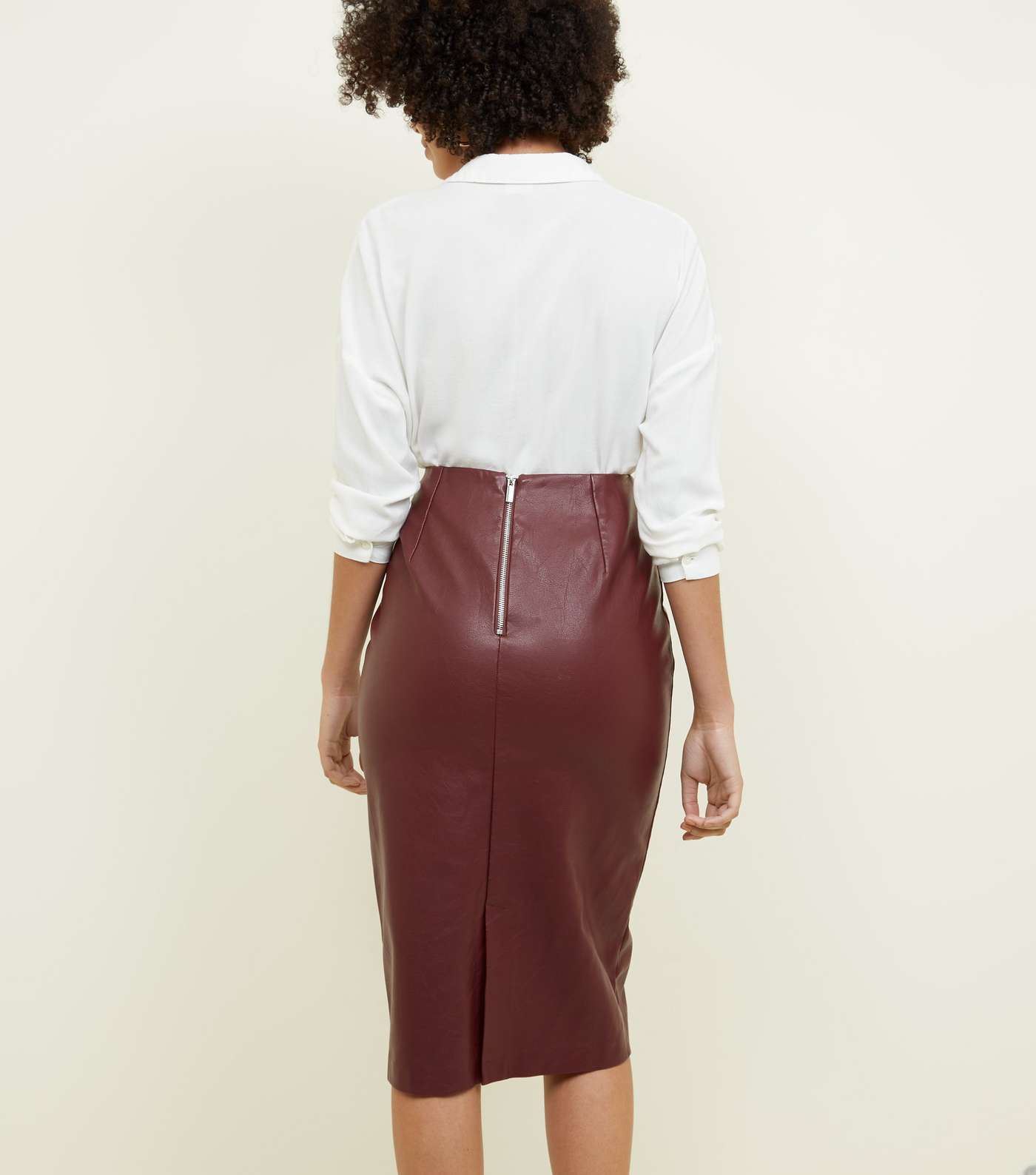 Burgundy Leather-Look Pencil Skirt Image 3