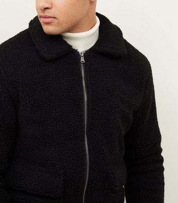 Schwarze Teddyfell Jacke mit Reißverschluss vorne | New Look Schwarze Teddyfell Jacke mit Reißverschluss vorne | New Look