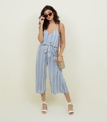 blue pinstripe jumpsuit