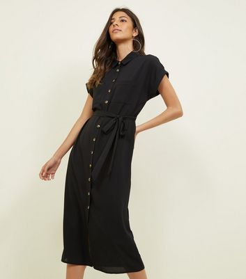 black midi button dress