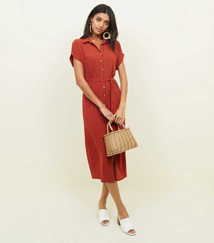 Rust Midi Shirt Dress