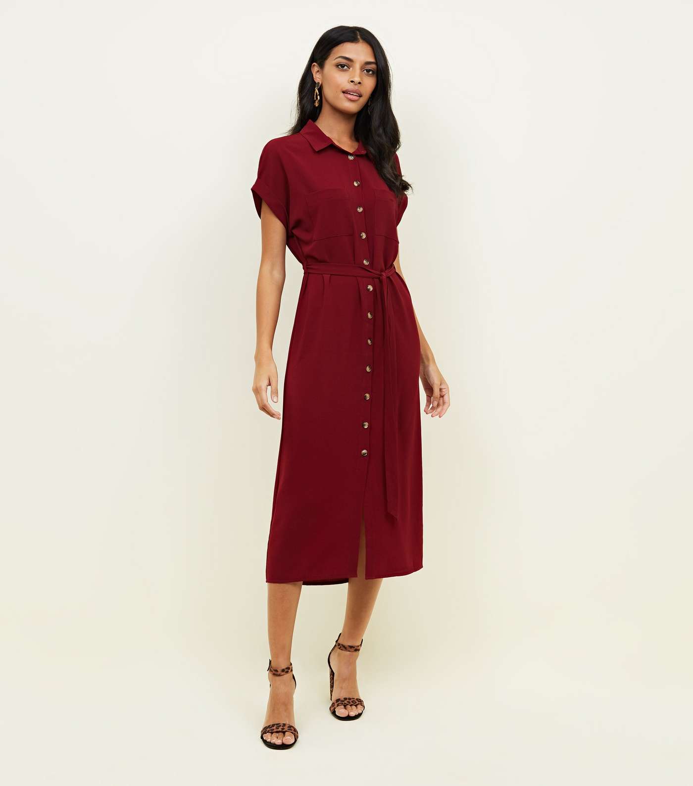 Burgundy Midi Shirt Dress Image 2