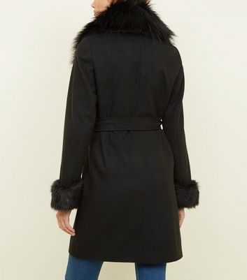 Black detachable faux shop fur trim coat