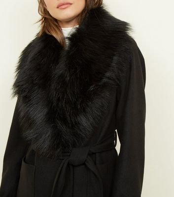 New Look Fur Collar Coat 59, New Look Black Speckled Faux Fur Collar Coats