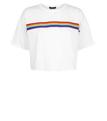 White Rainbow Stripe Tape Cropped T 