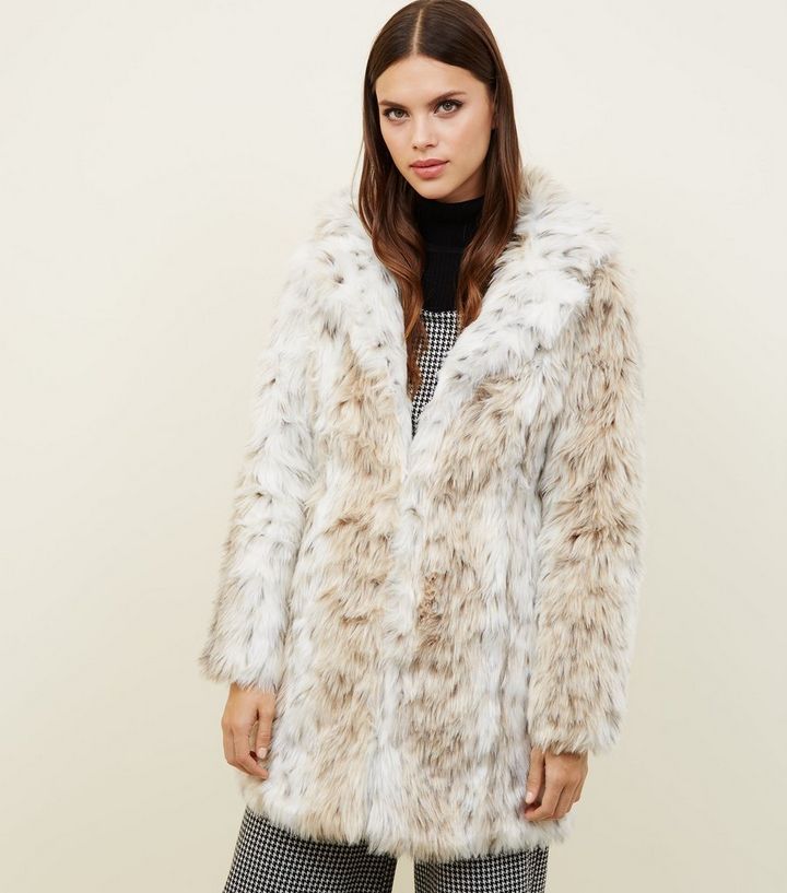 Cream Leopard Print Faux Fur Coat New, New Look Faux Fur Coat In Cream