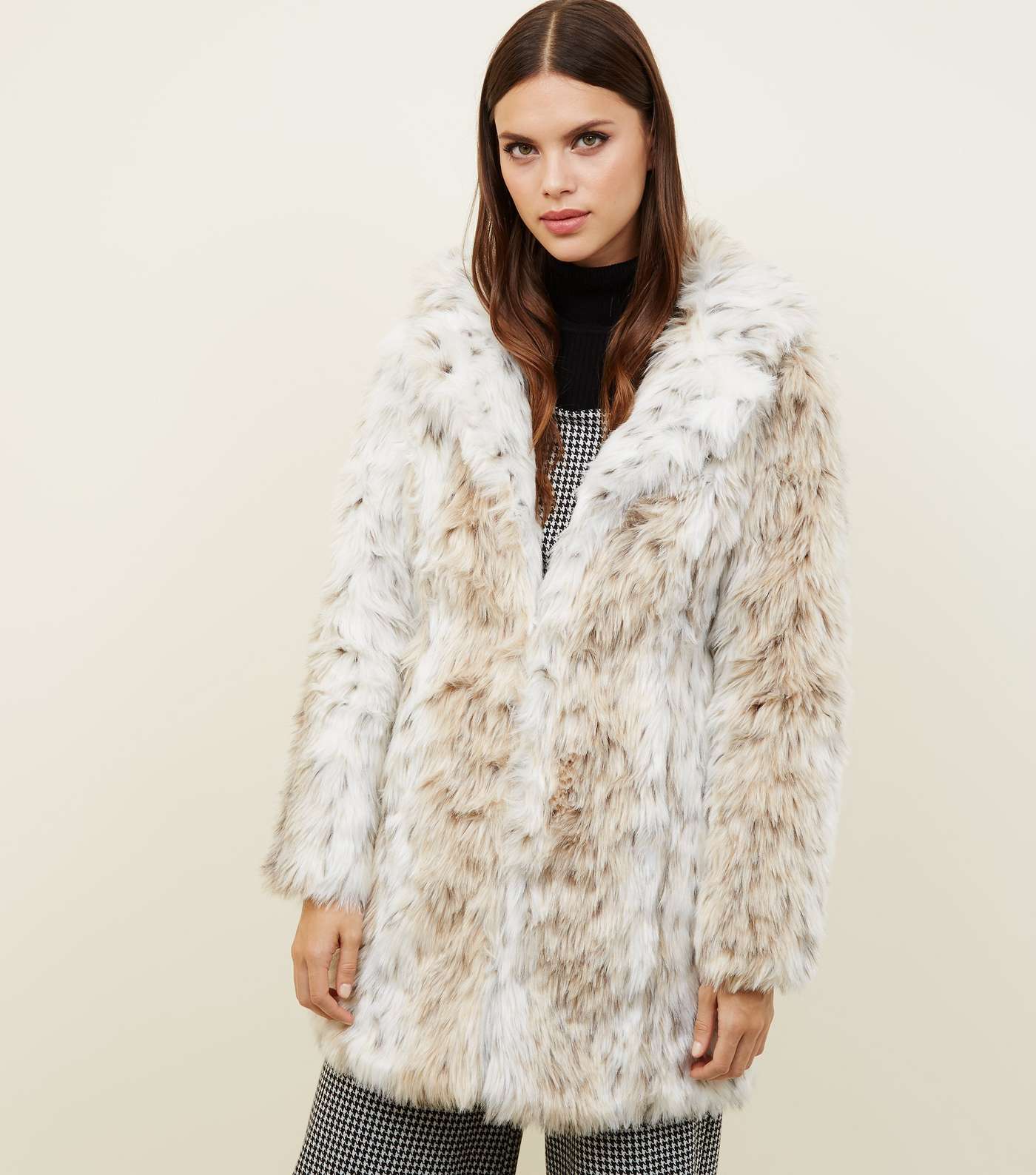 Cream Leopard Print Faux Fur Coat Image 2