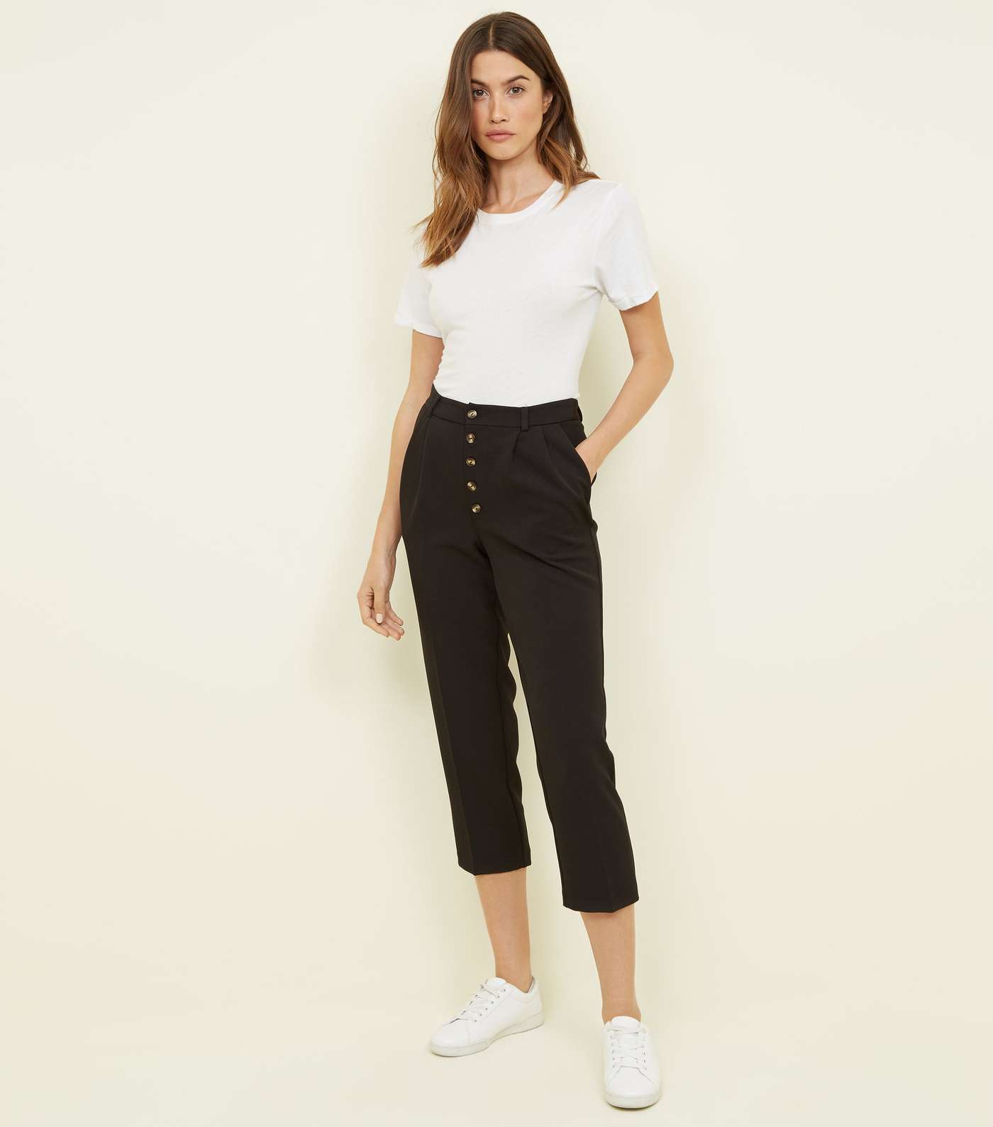 Black Button Front Tapered Trousers