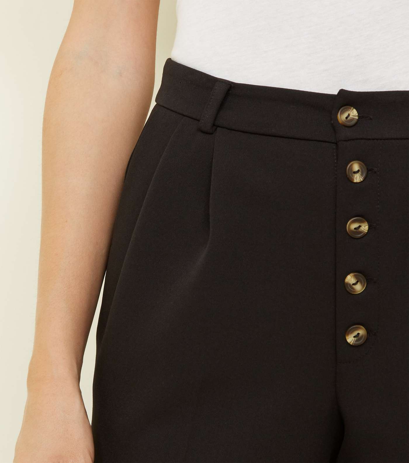Black Button Front Tapered Trousers Image 5