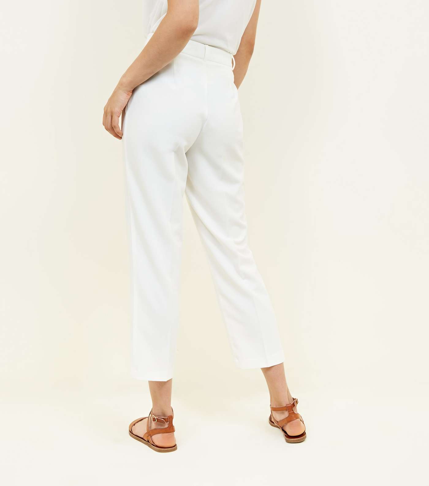 White Button Front Tapered Trousers Image 3