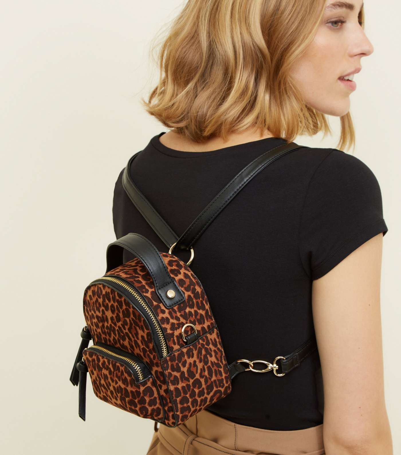 Brown Convertible Leopard Print Micro Backpack Image 2