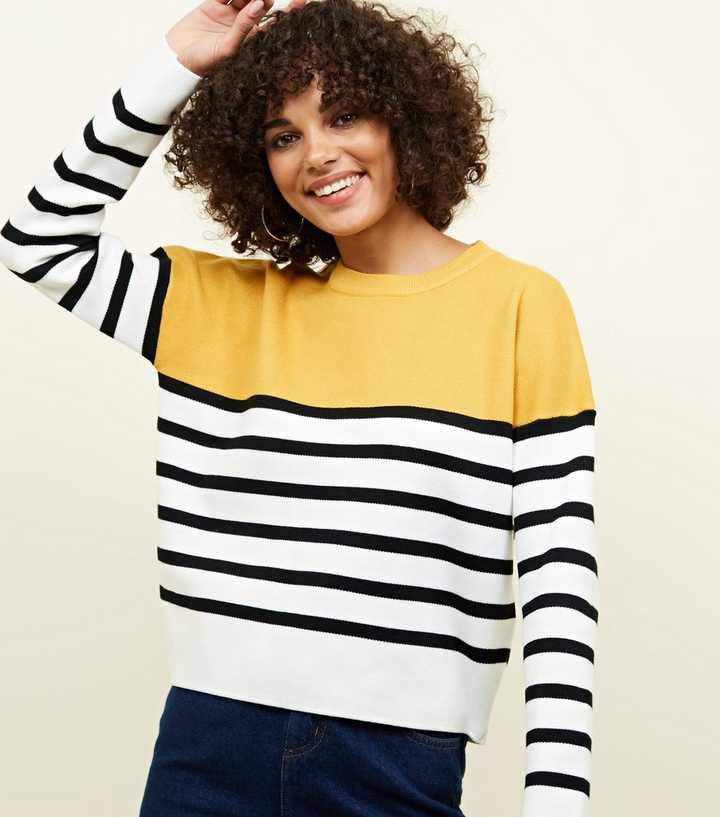 Mustard Stripe Colour Block Jumper 
