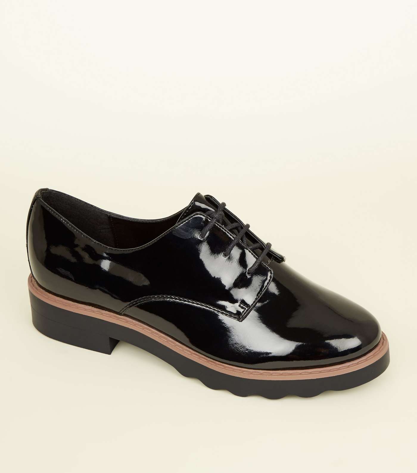 Black Patent Chunky Lace Up Shoes