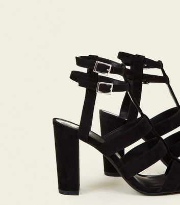 black gladiator block heels