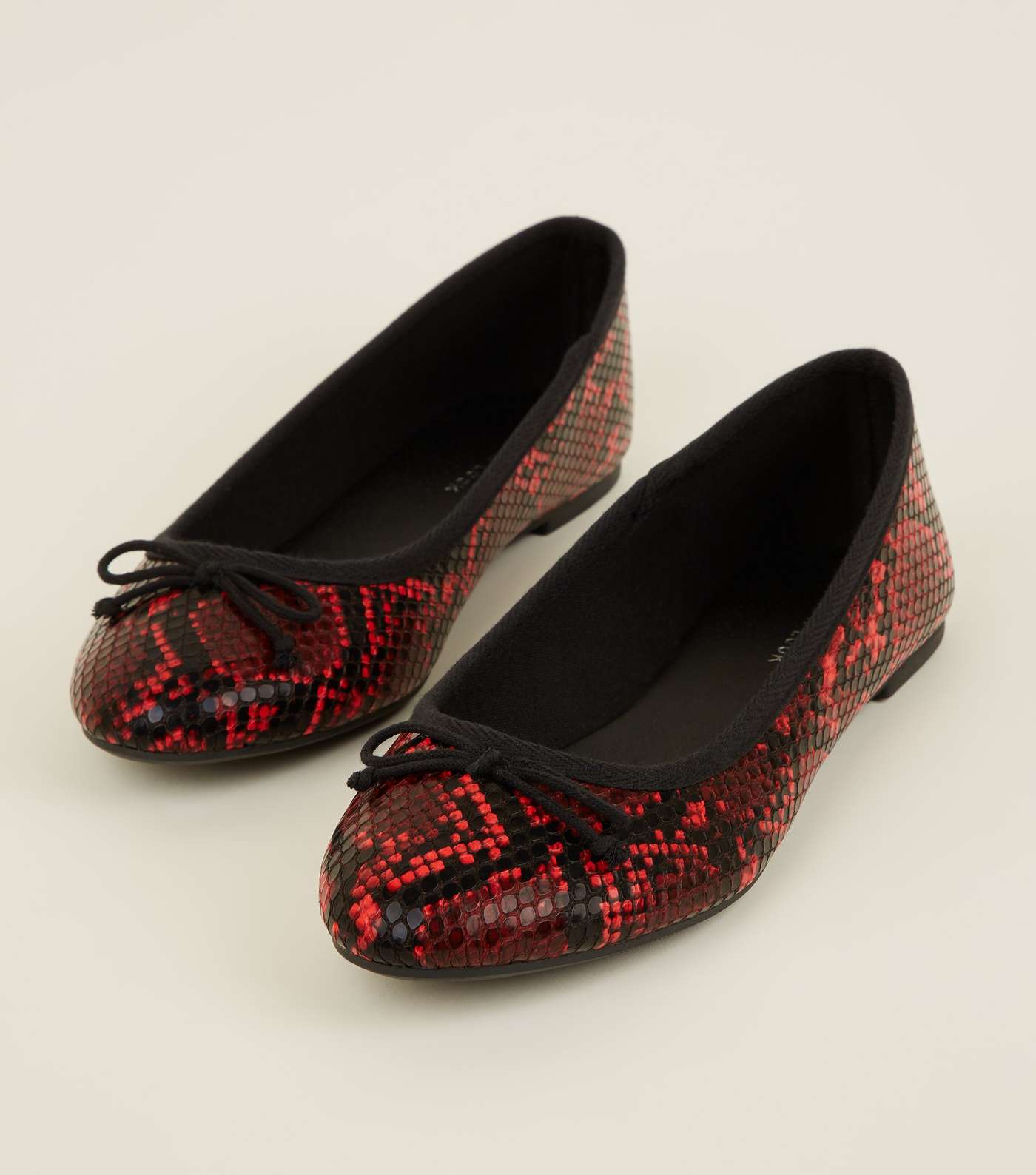 Red Faux Snake Bow Front Ballet Pumps Image 4