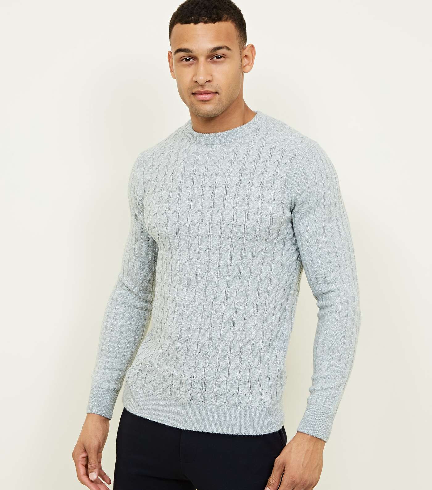 Grey Cable Knit Long Sleeve Jumper