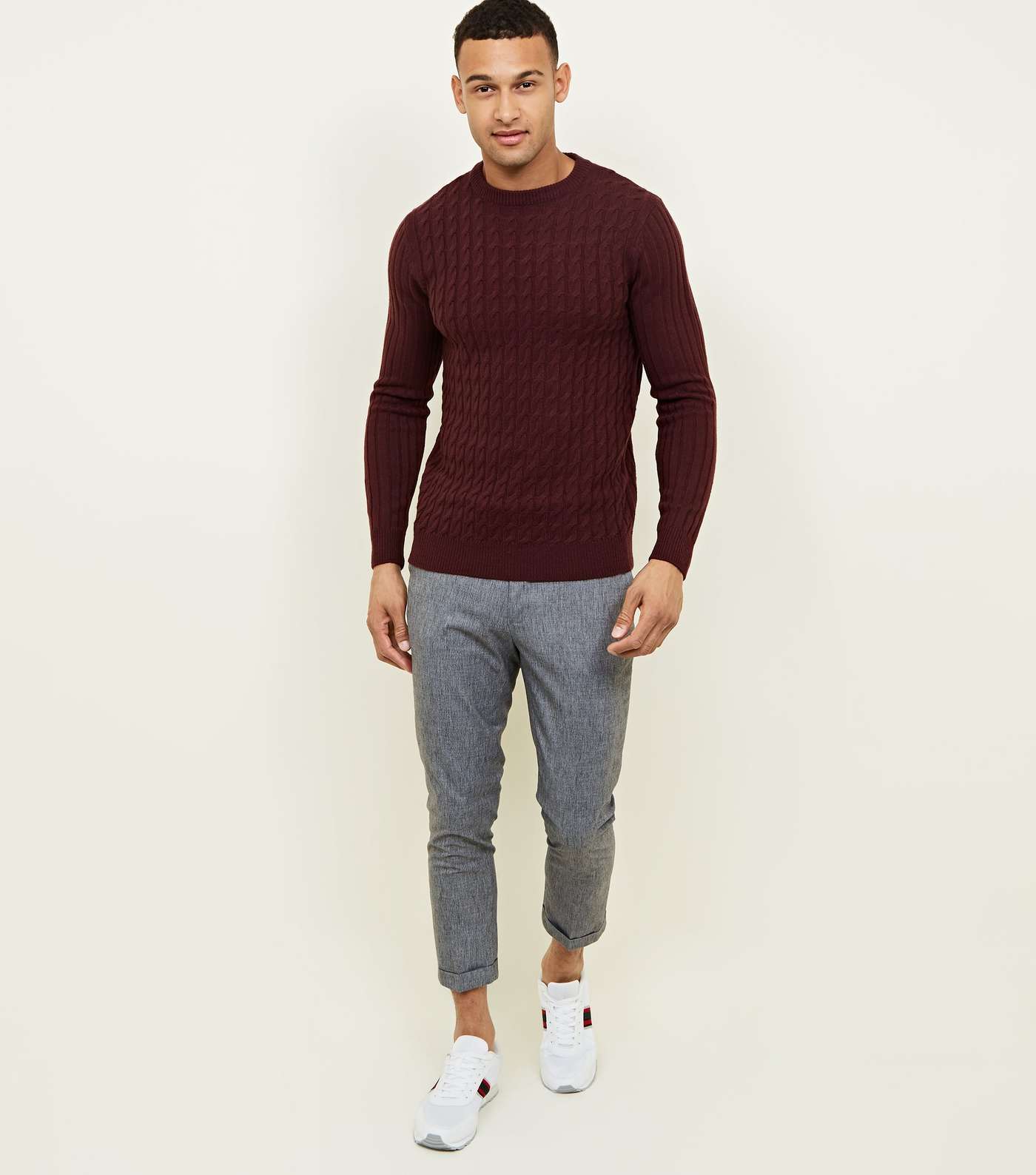 Burgundy Cable Knit Long Sleeve Jumper Image 2