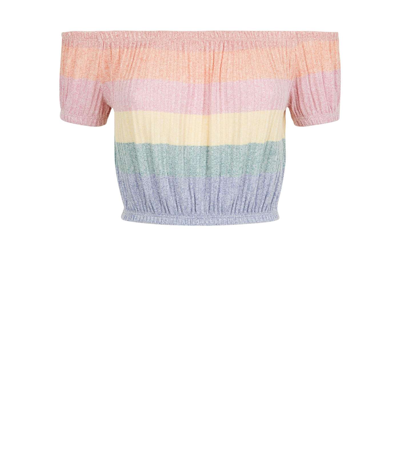 Pastel Rainbow Stripe Ribbed Knit Crop Top Image 4