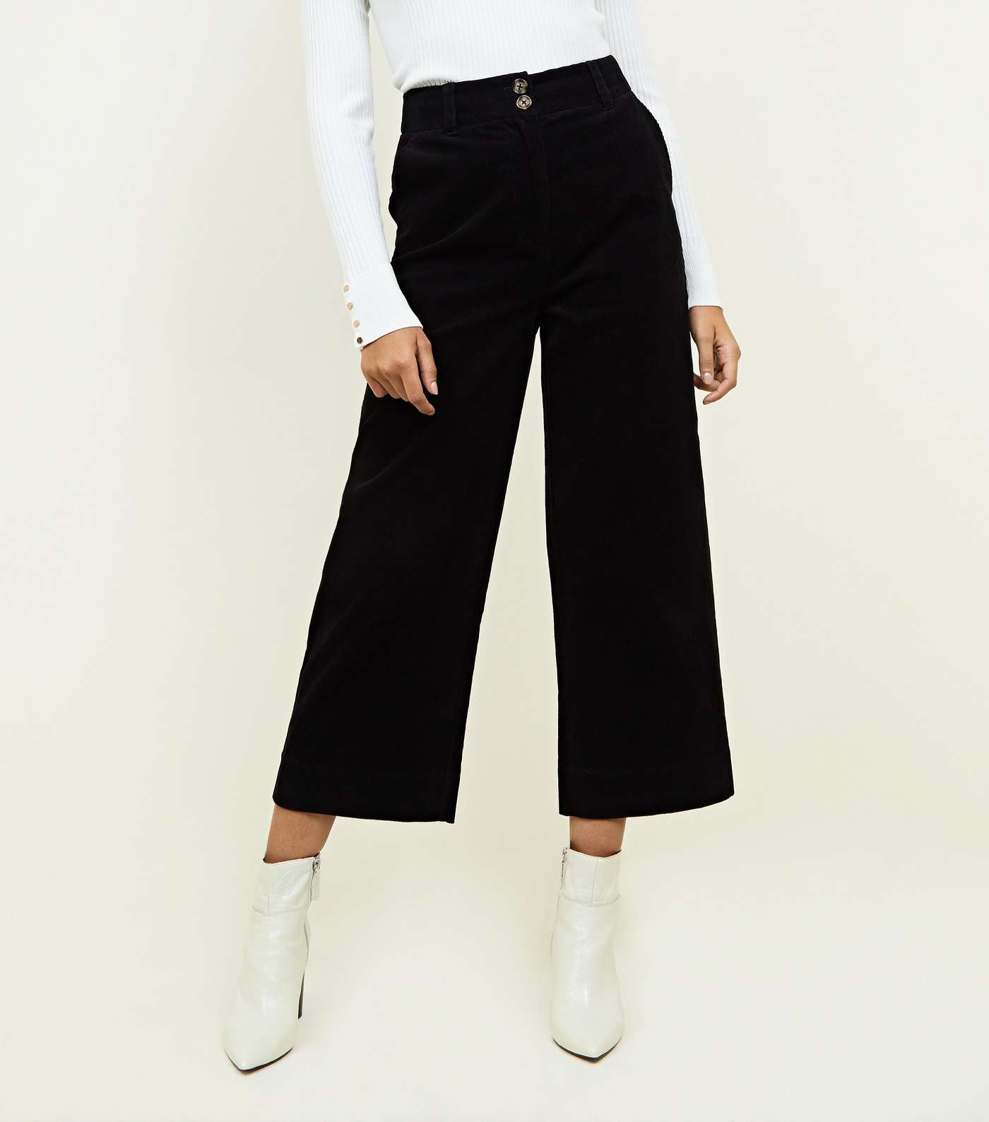 Black Corduroy Cropped Trousers Image 2
