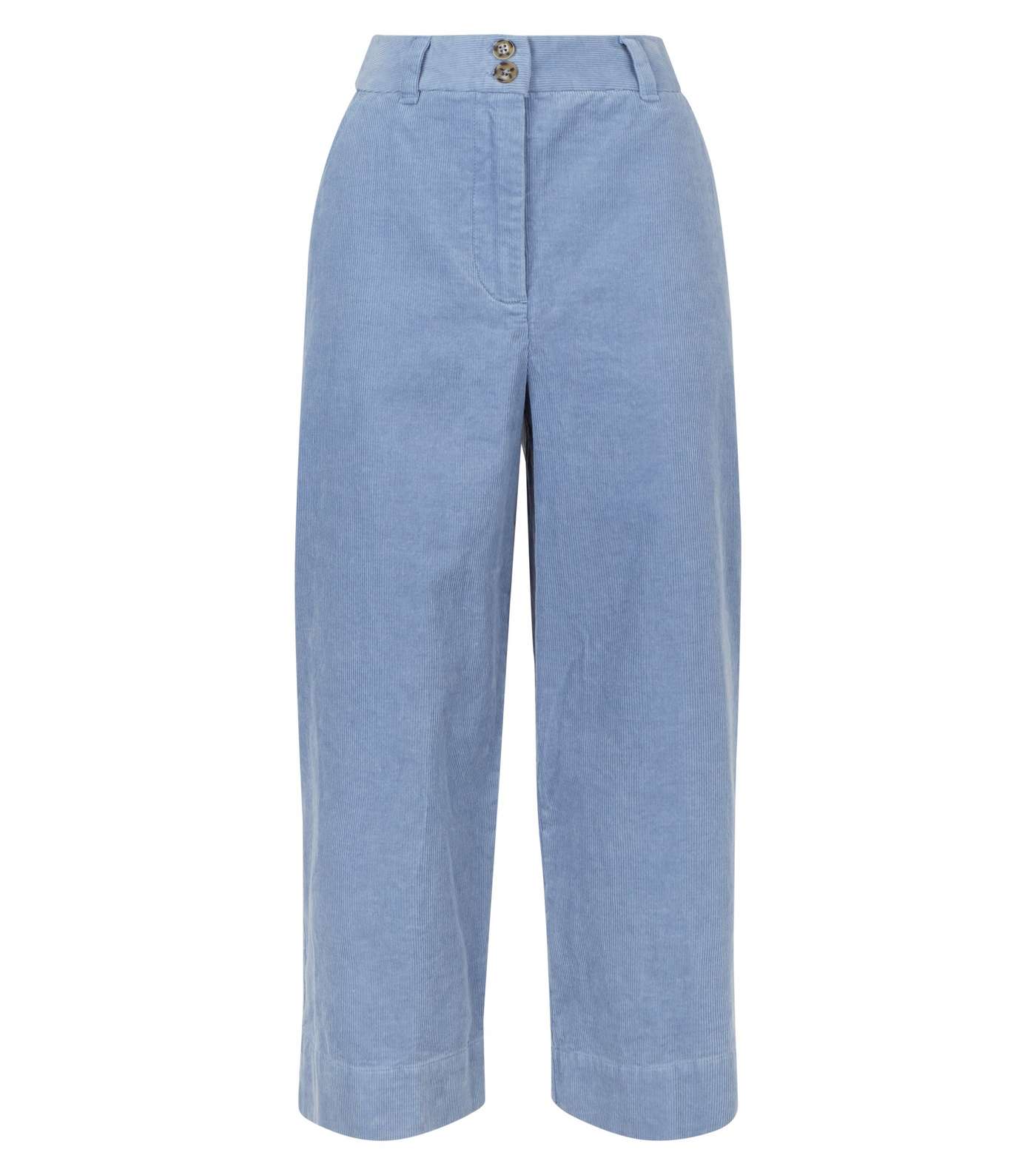 Blue Corduroy Cropped Trousers Image 4