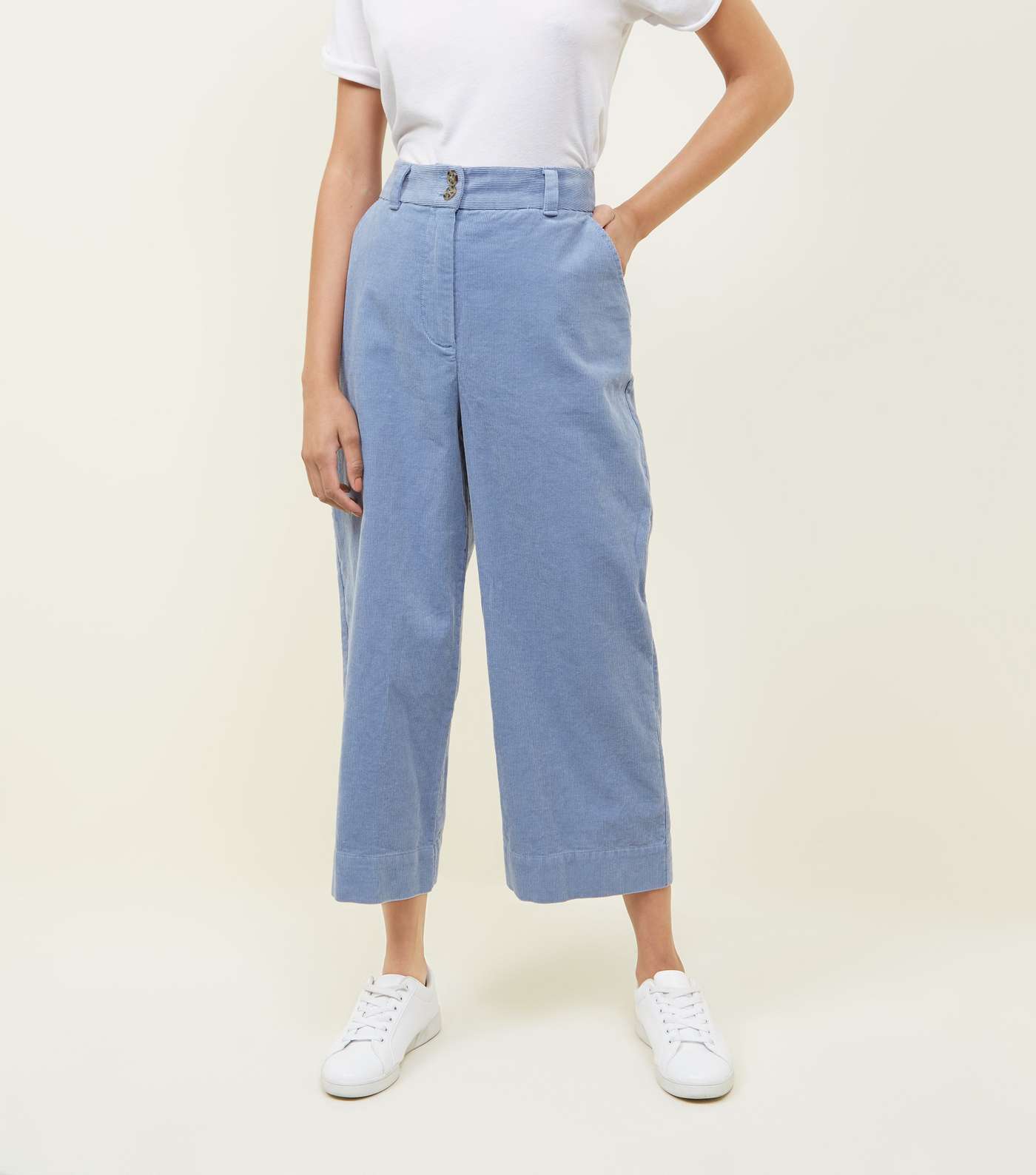 Blue Corduroy Cropped Trousers Image 2