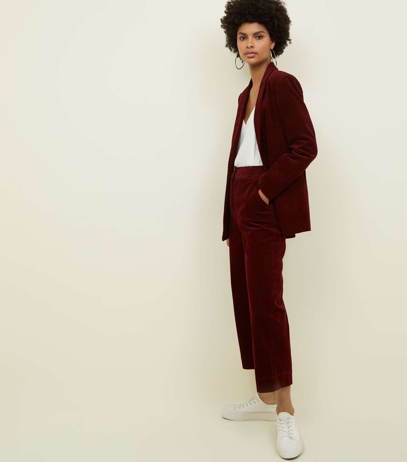 Burgundy Corduroy Cropped Trousers