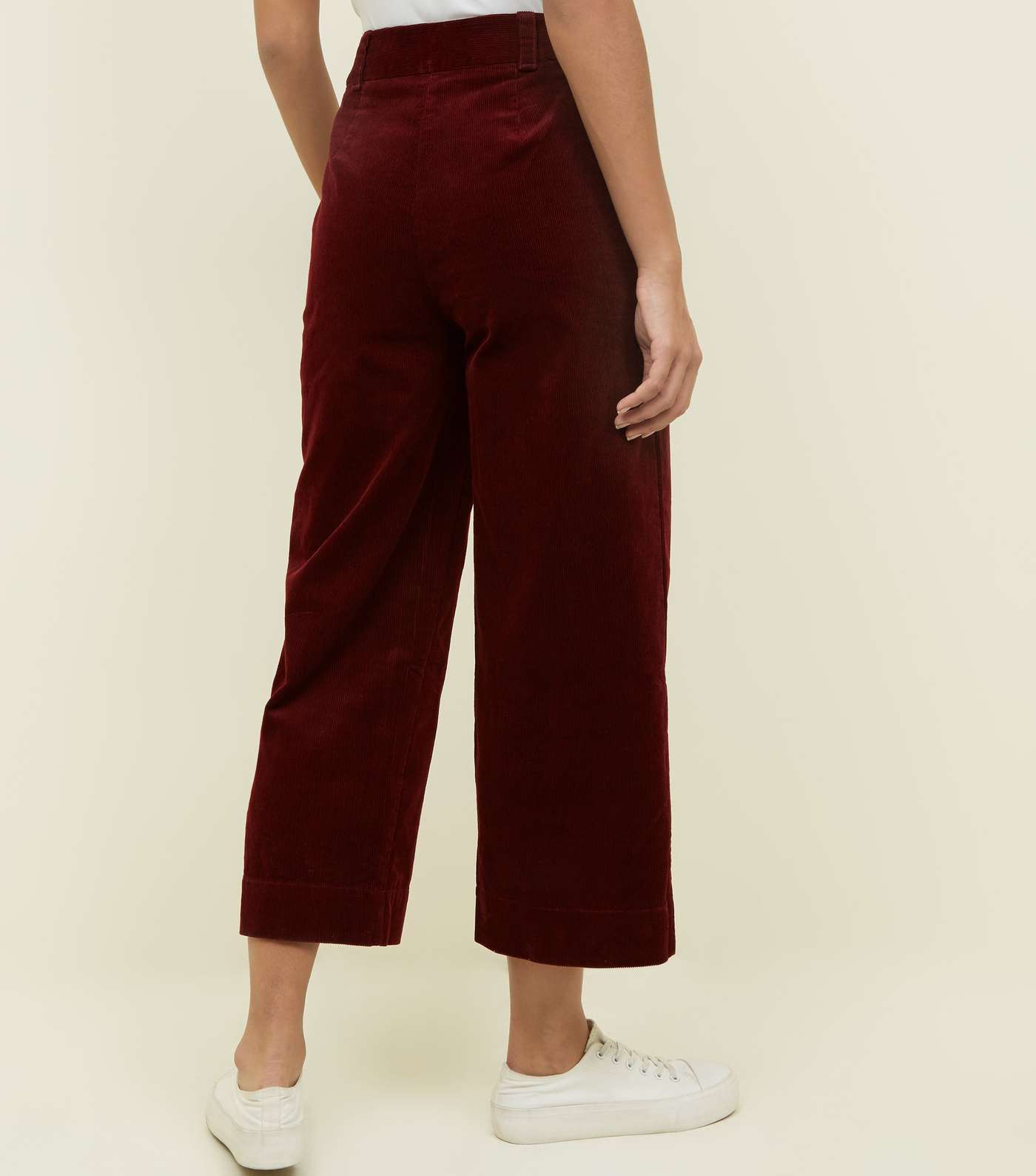 Burgundy Corduroy Cropped Trousers Image 3