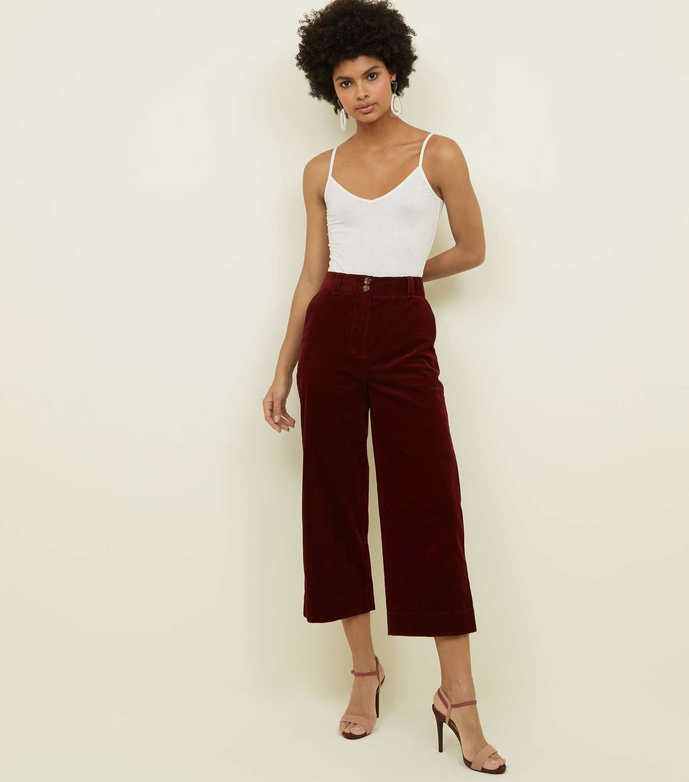 Burgundy Corduroy Cropped Trousers Image 5