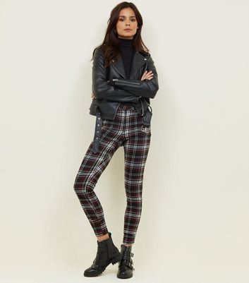 Tall Brown Check Zip Skinny Trousers  New Look