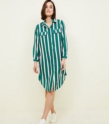 green and white striped shirt dress