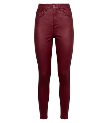 Burgundy Coated High Rise Super Skinny Dahlia Jeans | New Look