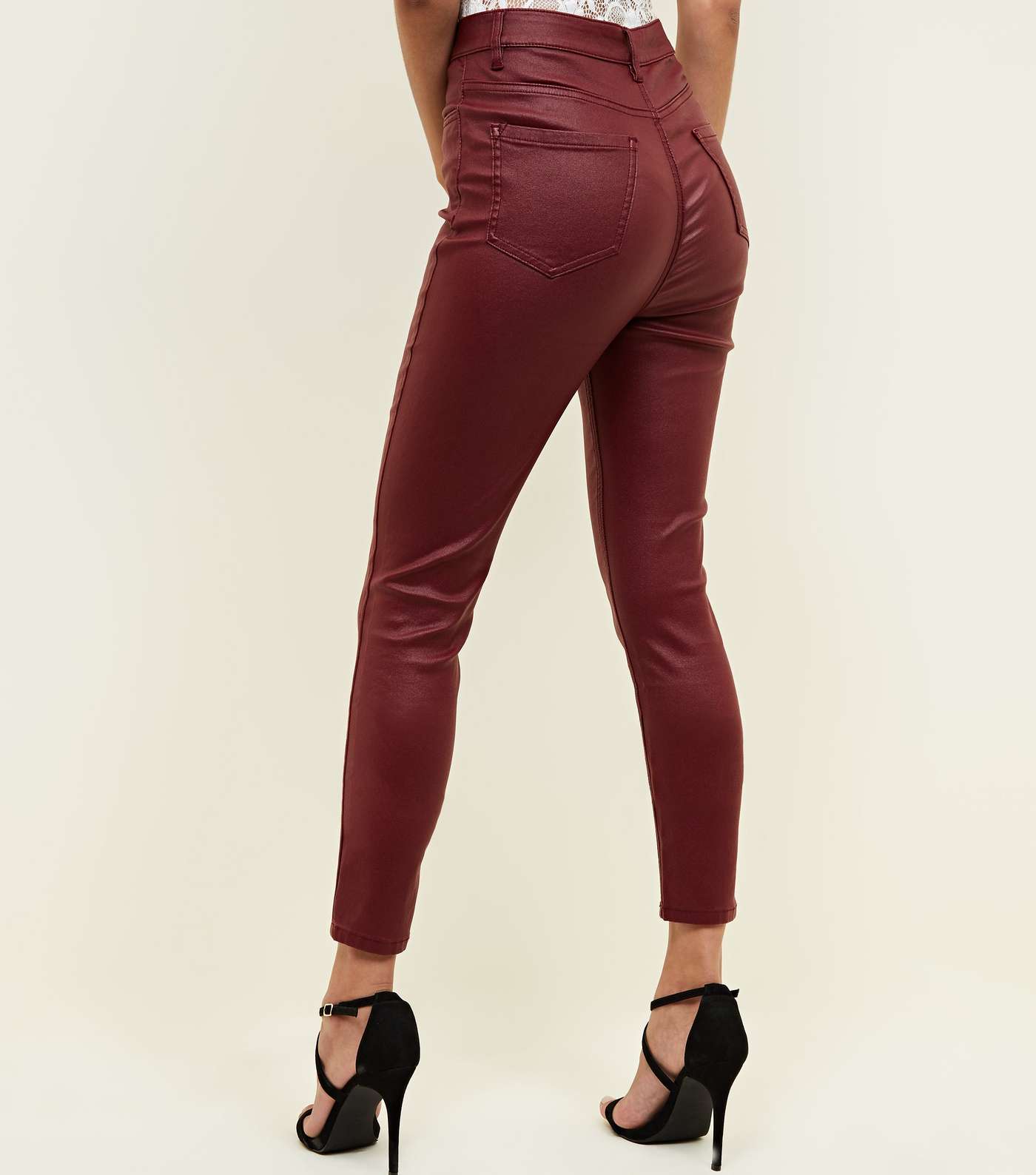 Burgundy Coated High Rise Super Skinny Dahlia Jeans  Image 3