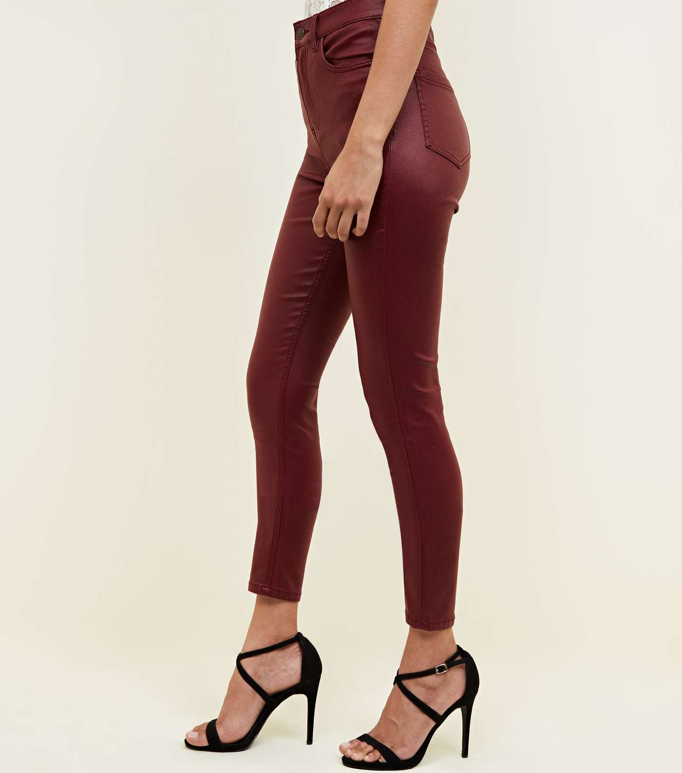 Burgundy Coated High Rise Super Skinny Dahlia Jeans  Image 5