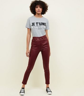 Burgundy Coated High Rise Super Skinny Dahlia Jeans | New Look