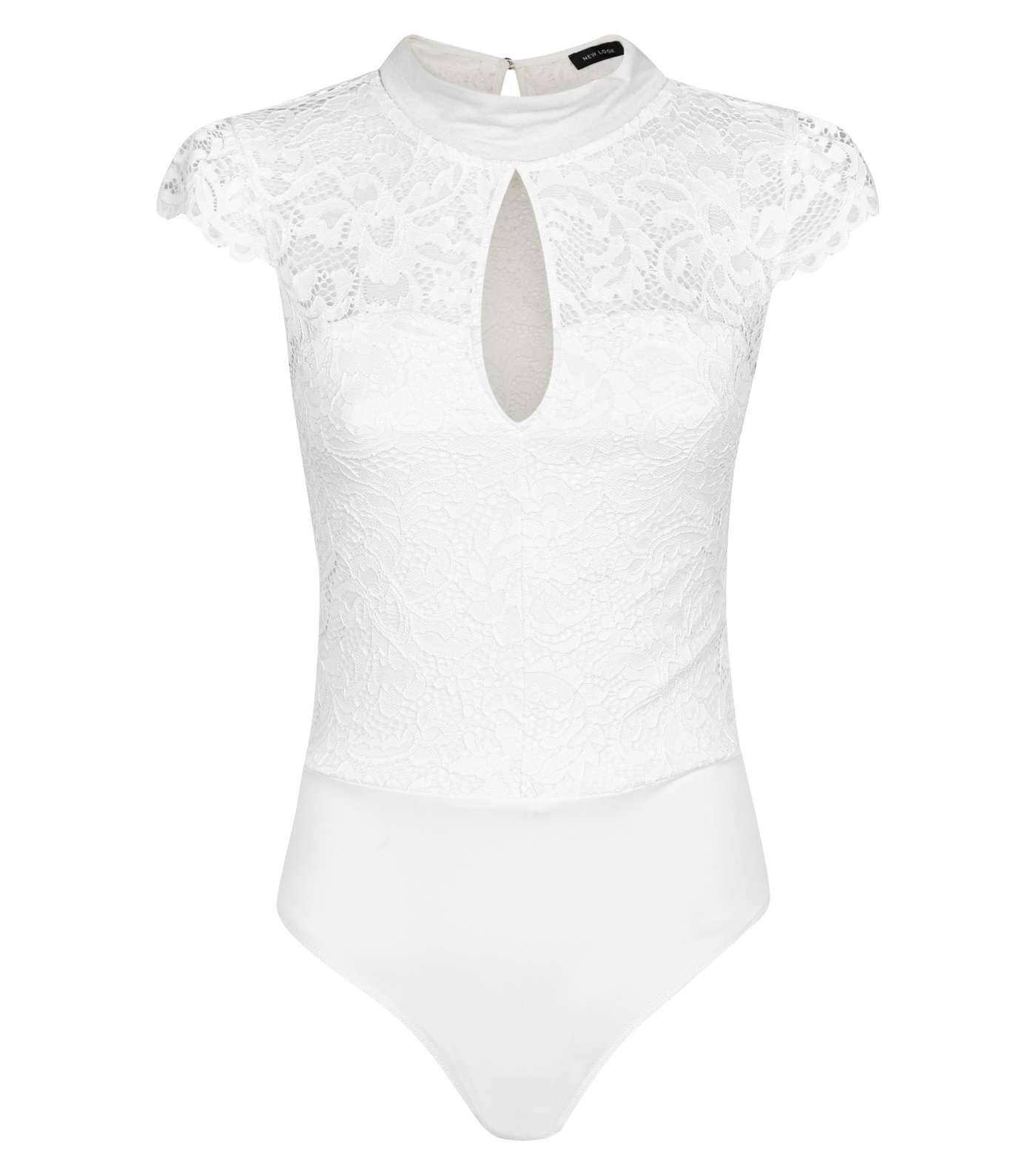 White Lace Keyhole Neck Bodysuit Image 4