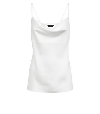 white satin cowl neck top