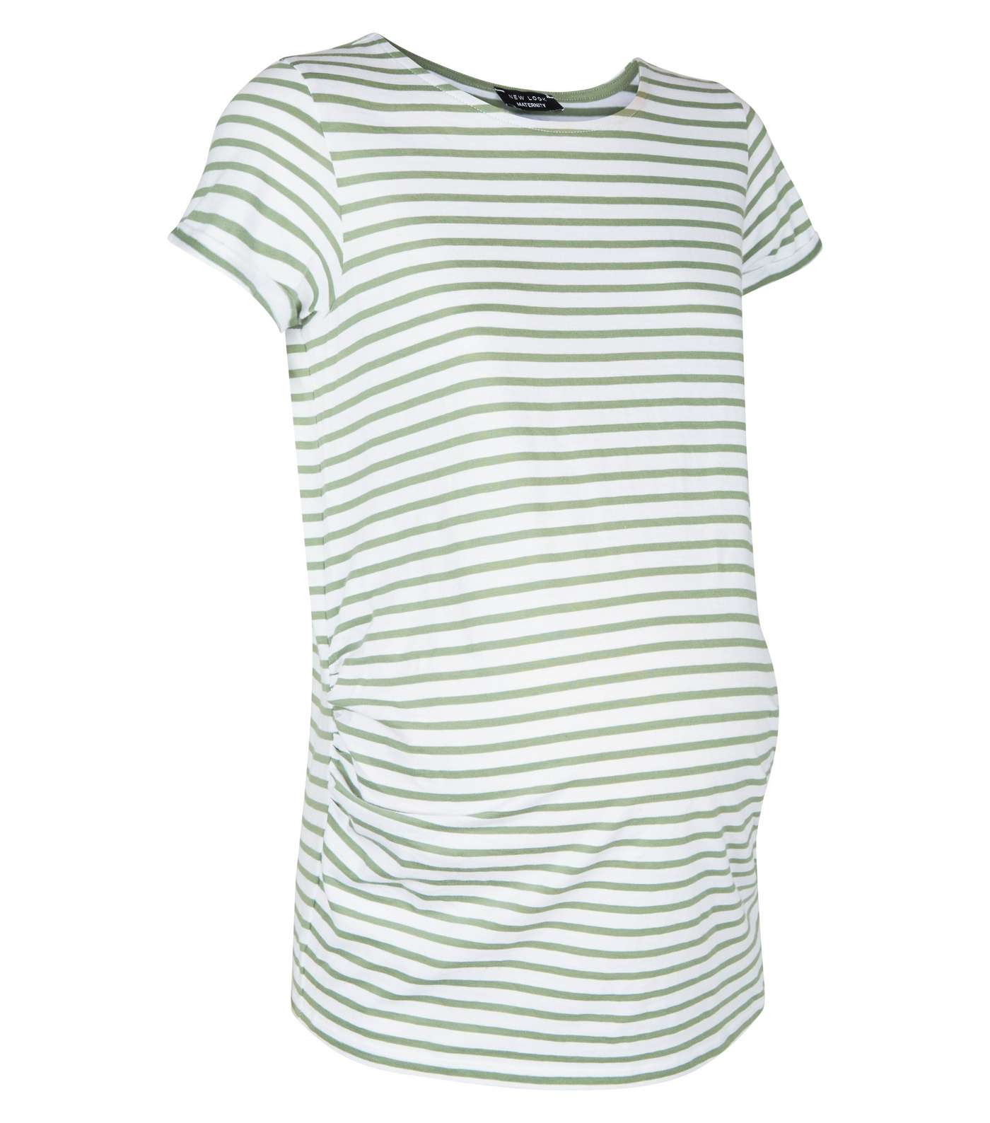Maternity Green Stripe Short Sleeve T-Shirt Image 4