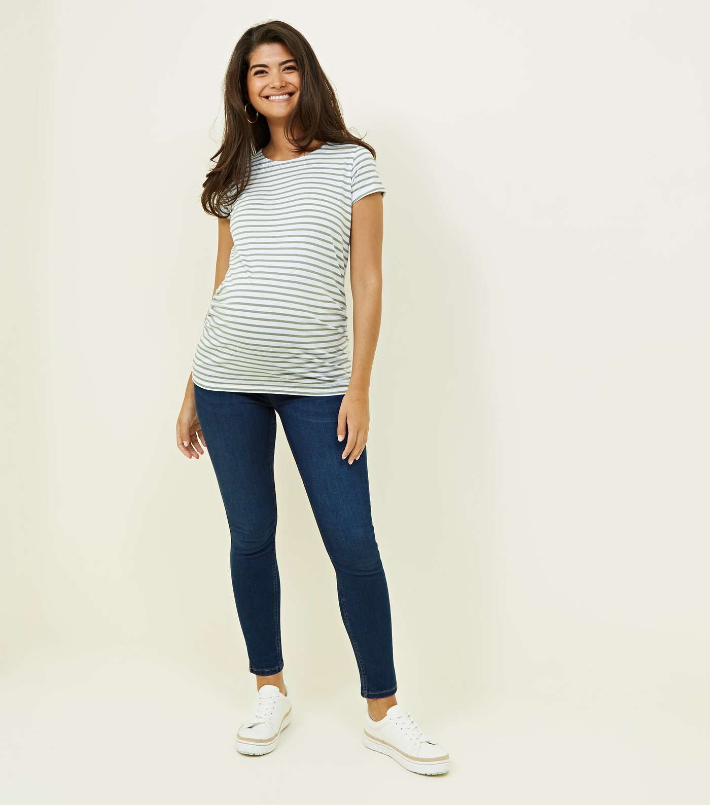 Maternity Green Stripe Short Sleeve T-Shirt Image 2