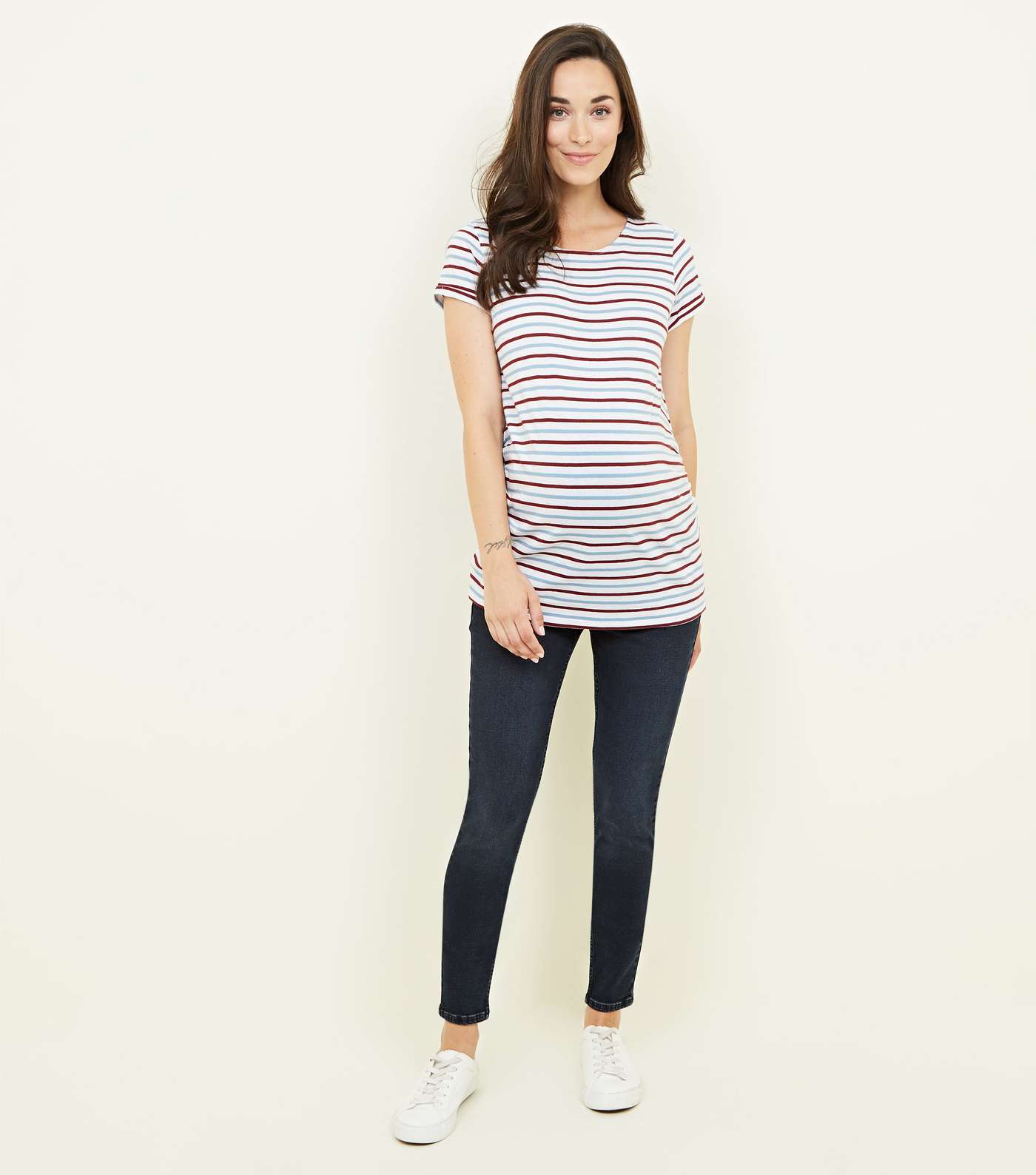 Maternity Pale Blue Stripe Short Sleeve T-Shirt Image 2