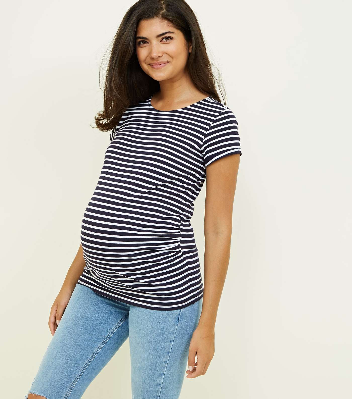 Maternity Blue Stripe Short Sleeve T-Shirt