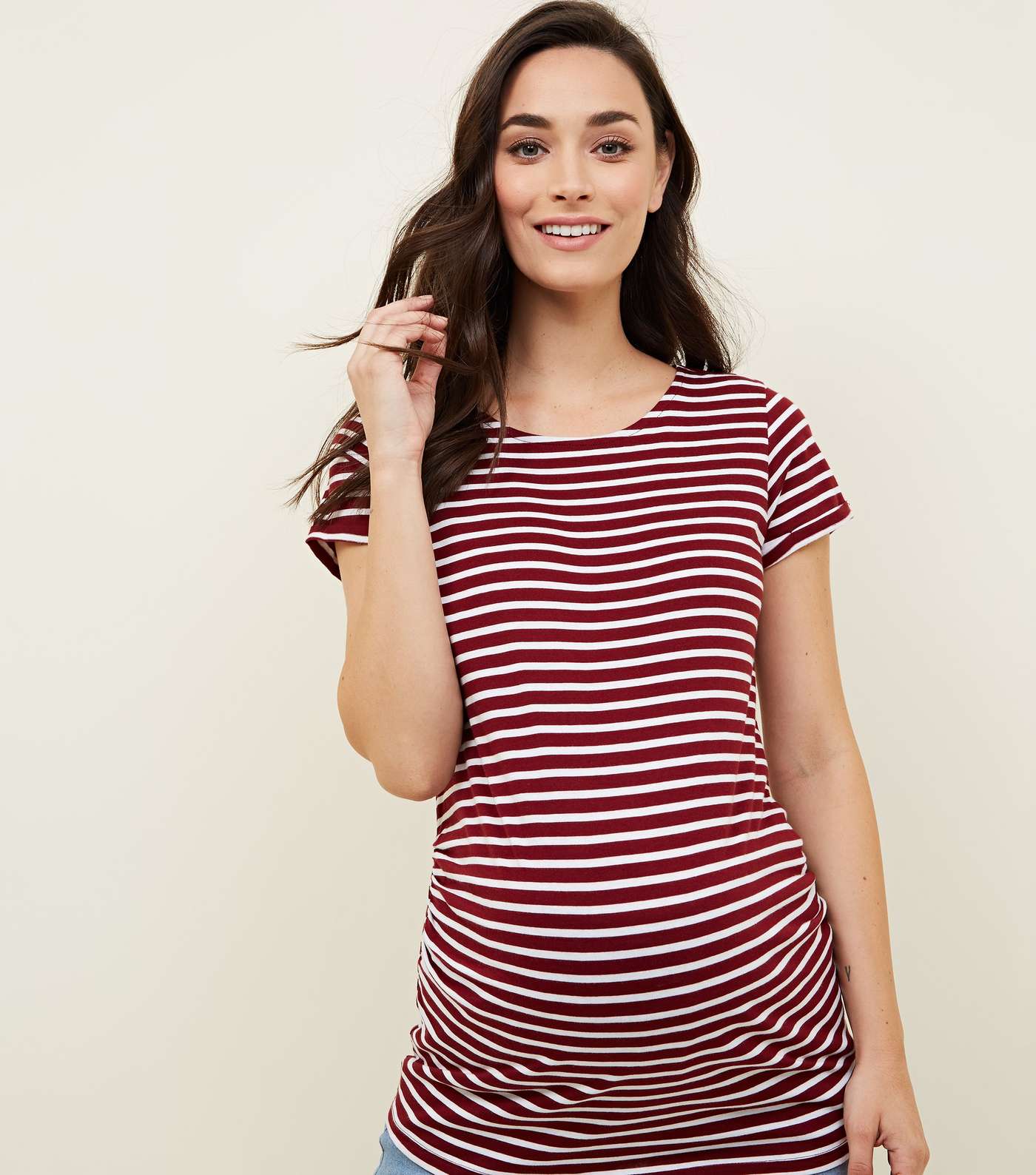 Maternity Red Stripe Short Sleeve T-Shirt
