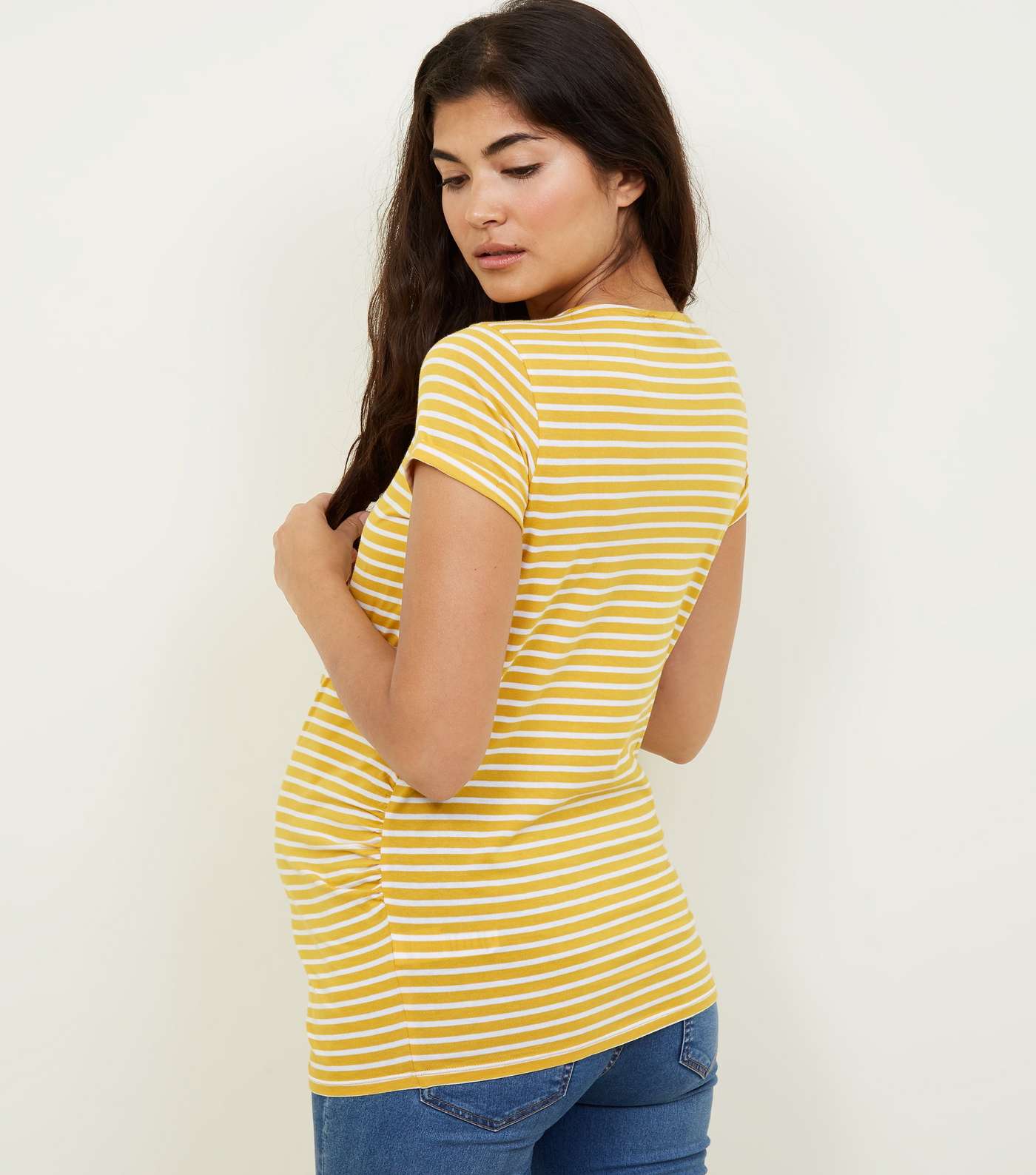 Maternity Yellow Stripe Short Sleeve T-Shirt Image 3