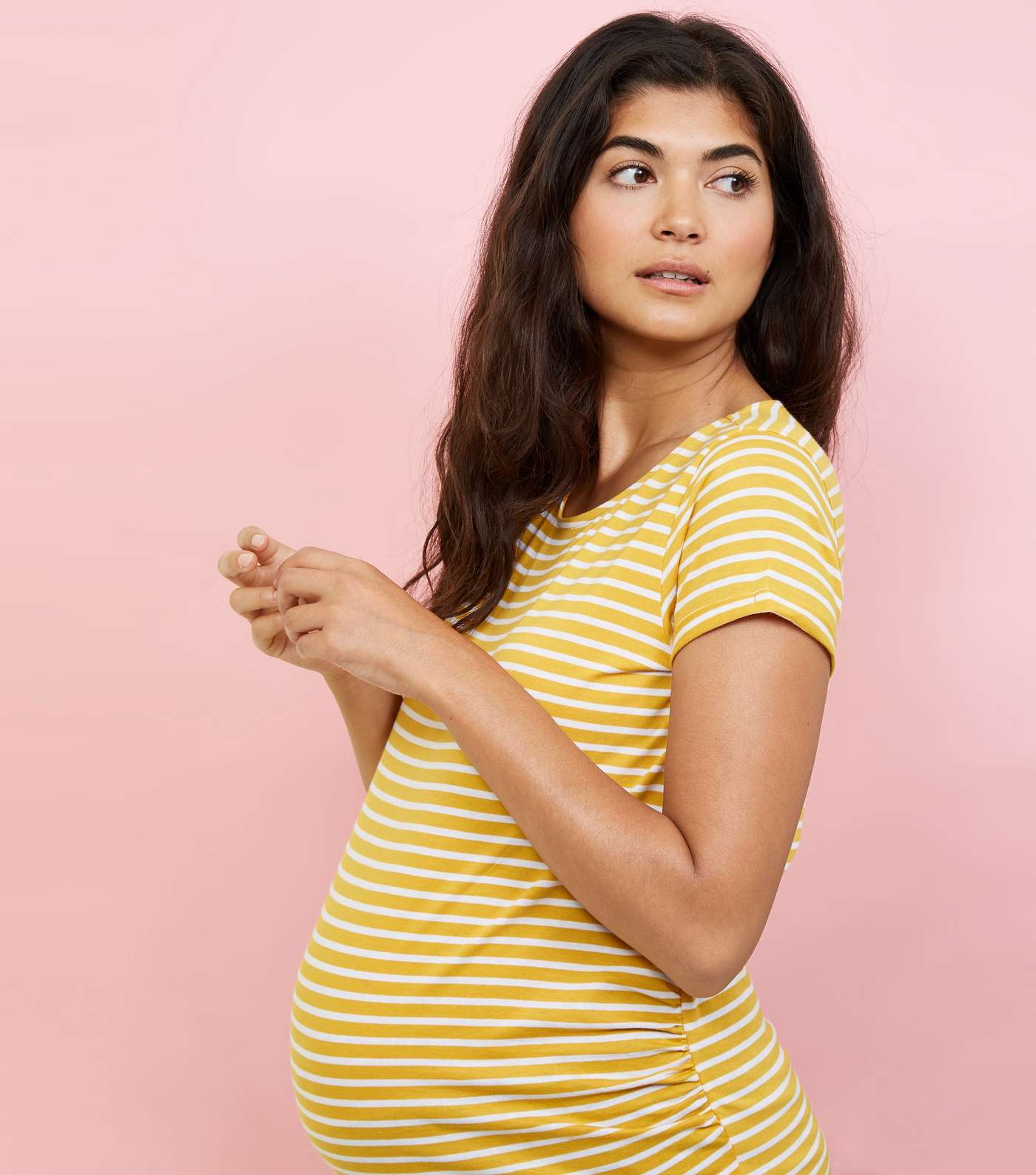 Maternity Yellow Stripe Short Sleeve T-Shirt Image 5